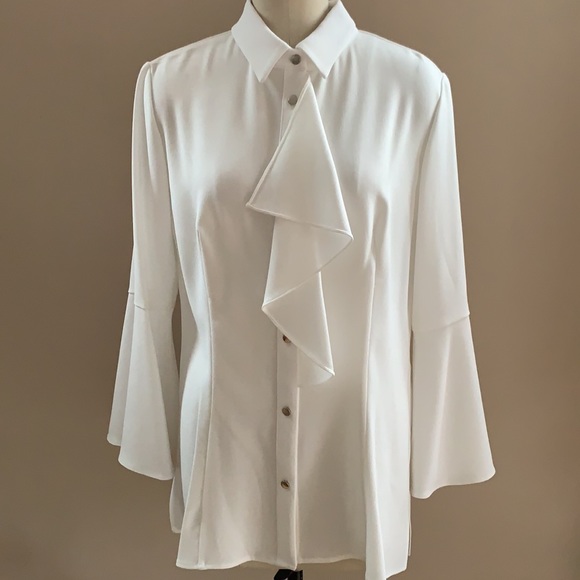 Pamella Roland White bell sleeve ruffle blouse - Picture 3 of 7